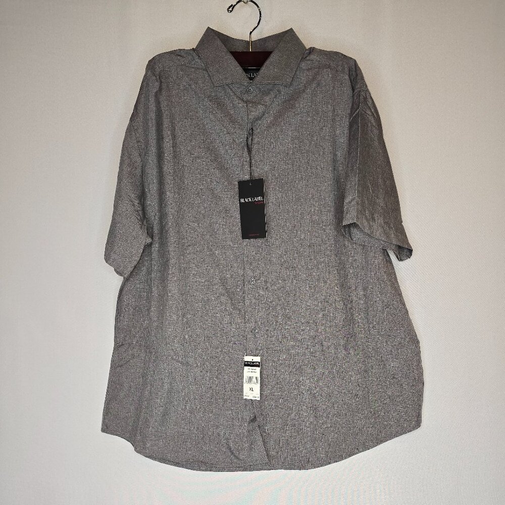 Black Label by Rossini Gray Chambray Button down polo shirt, Men's XL